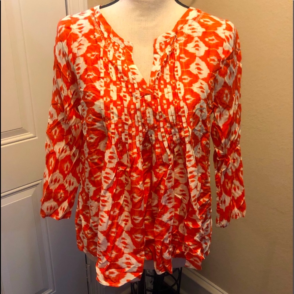 Anthropologie Top Coral & Cream Sz. 4